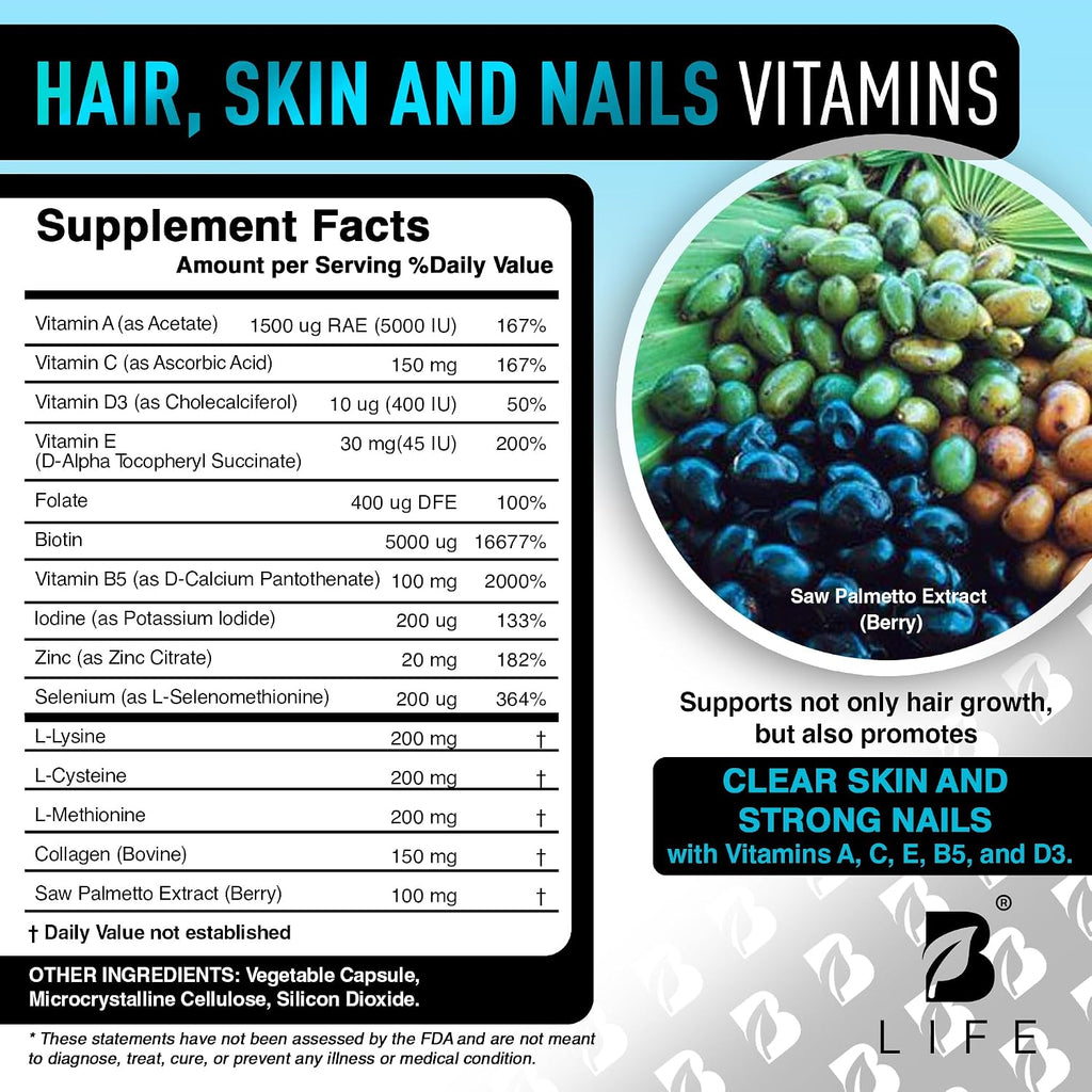 Men’s Hair Growth Supplement – Biotin & Collagen Hair Vitamins for Men – Thicker, Fuller Hair, Nail & Scalp Support – 240 Capsules
