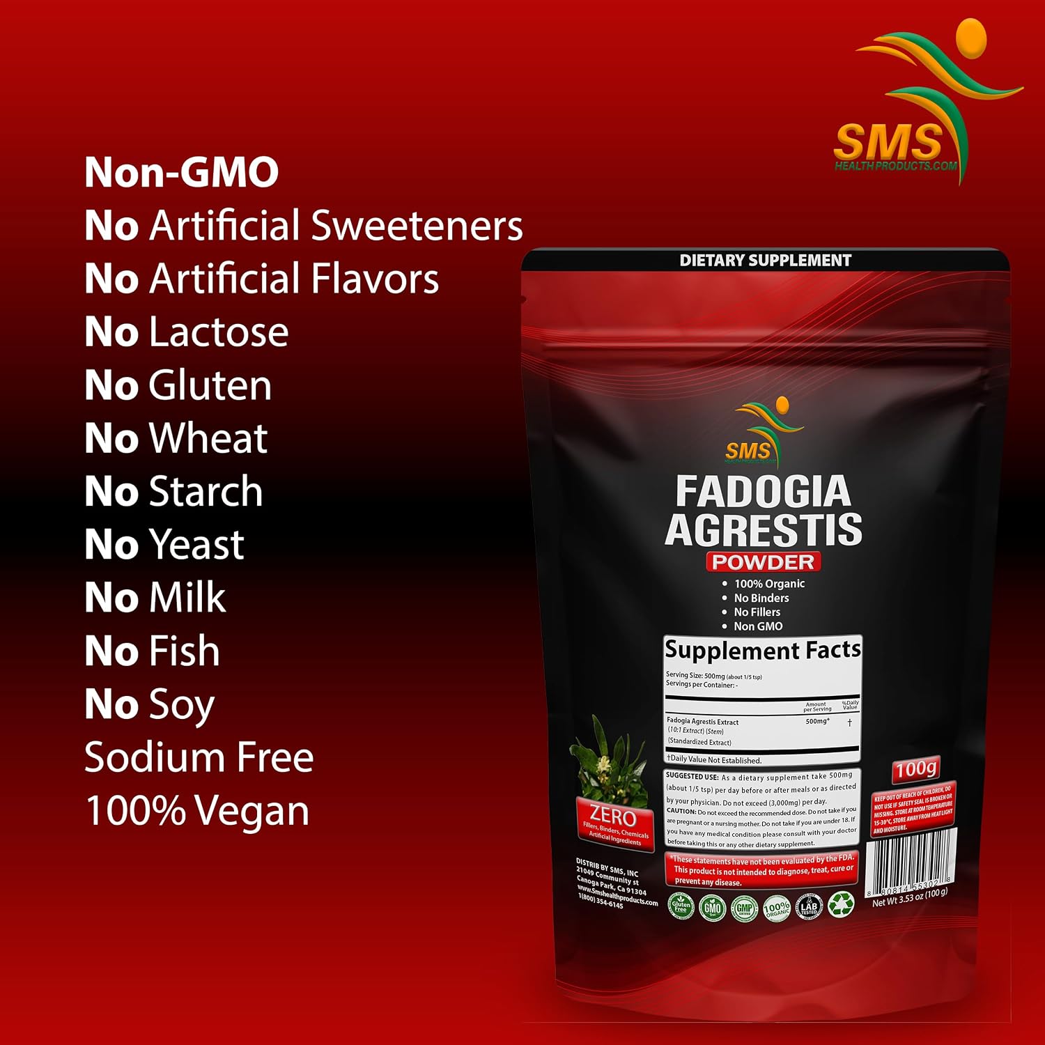 Fadogia Agrestis Extract Powder 100g (Maximum Strength) | Supports Athletic Performance, Strength, Drive | Organic, Non GMO, Third Party Tested, Gluten Free Supplement