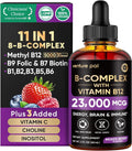 Venture Pal Vitamin B Complex Liquid Drops, B12 Metilcobalamina | B9 Fólico | B1,B2,B3,B5,B6,B7 - Vitamina C, Colina, Inositol, Apoyo Inmunológico y Metabolismo Energético, Cerebro y Corazón