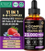 Venture Pal Vitamin B Complex Liquid Drops, B12 Metilcobalamina | B9 Fólico | B1,B2,B3,B5,B6,B7 - Vitamina C, Colina, Inositol, Apoyo Inmunológico y Metabolismo Energético, Cerebro y Corazón