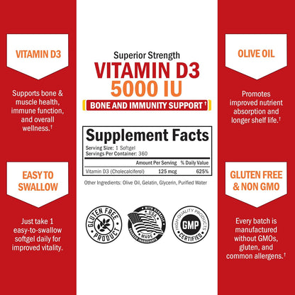 BioSchwartz Vitamina D3 5000 IU - 360 – Contribuye al funcionamiento normal de los músculos. – Image 4