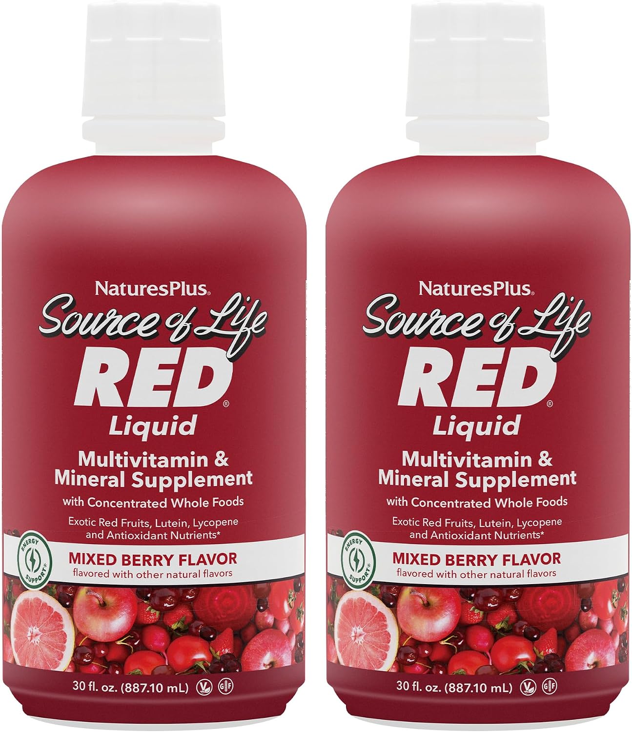 NaturesPlus Source of Life RED Multivitamínico Líquido - 30 oz (887 ml) - Sabor a Bayas Mixtas