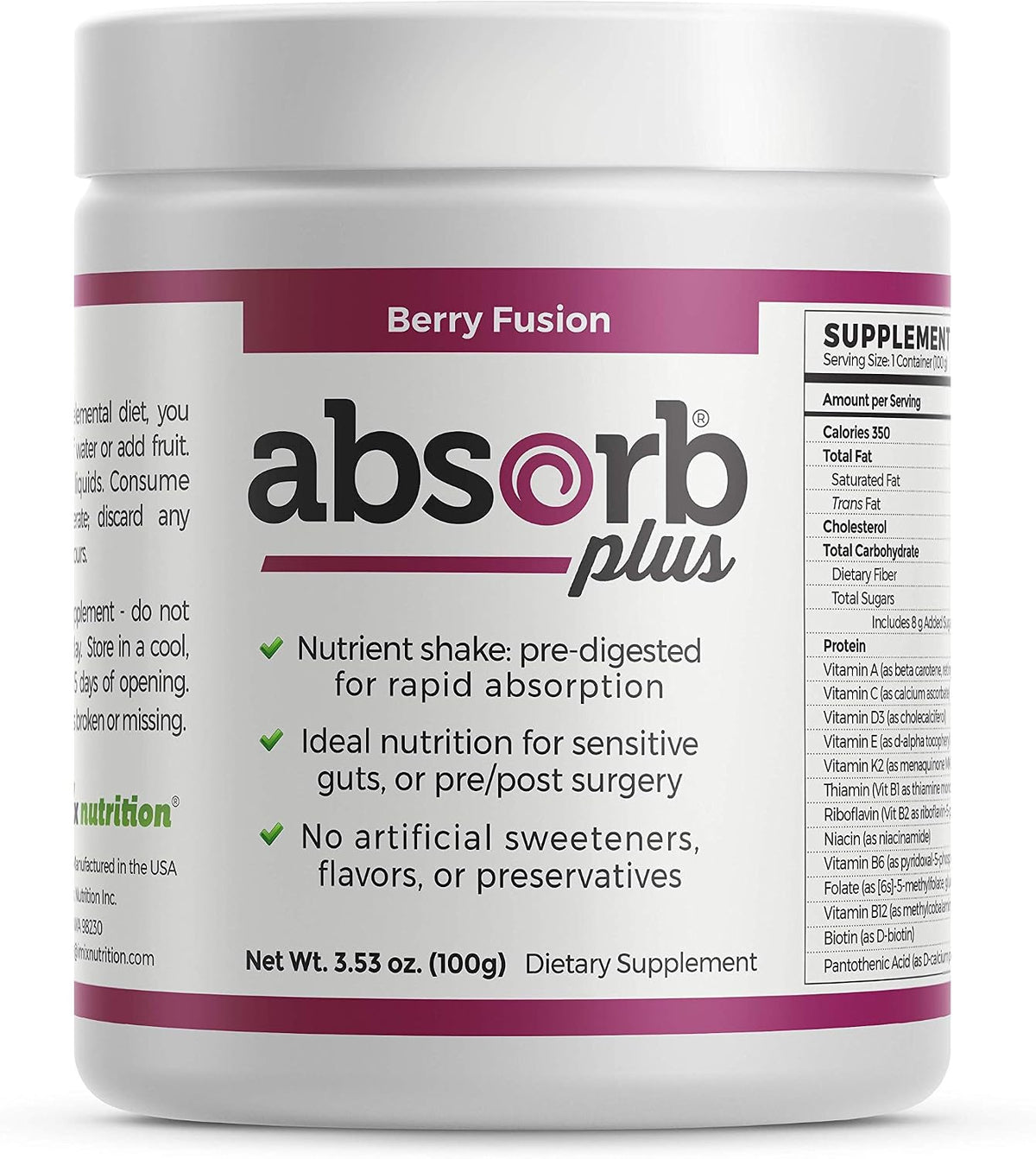 Absorb Plus Isolate Protein - Suplemento Dietético para Salud Digestiva (100 g, Berry Fusion) – Image 1