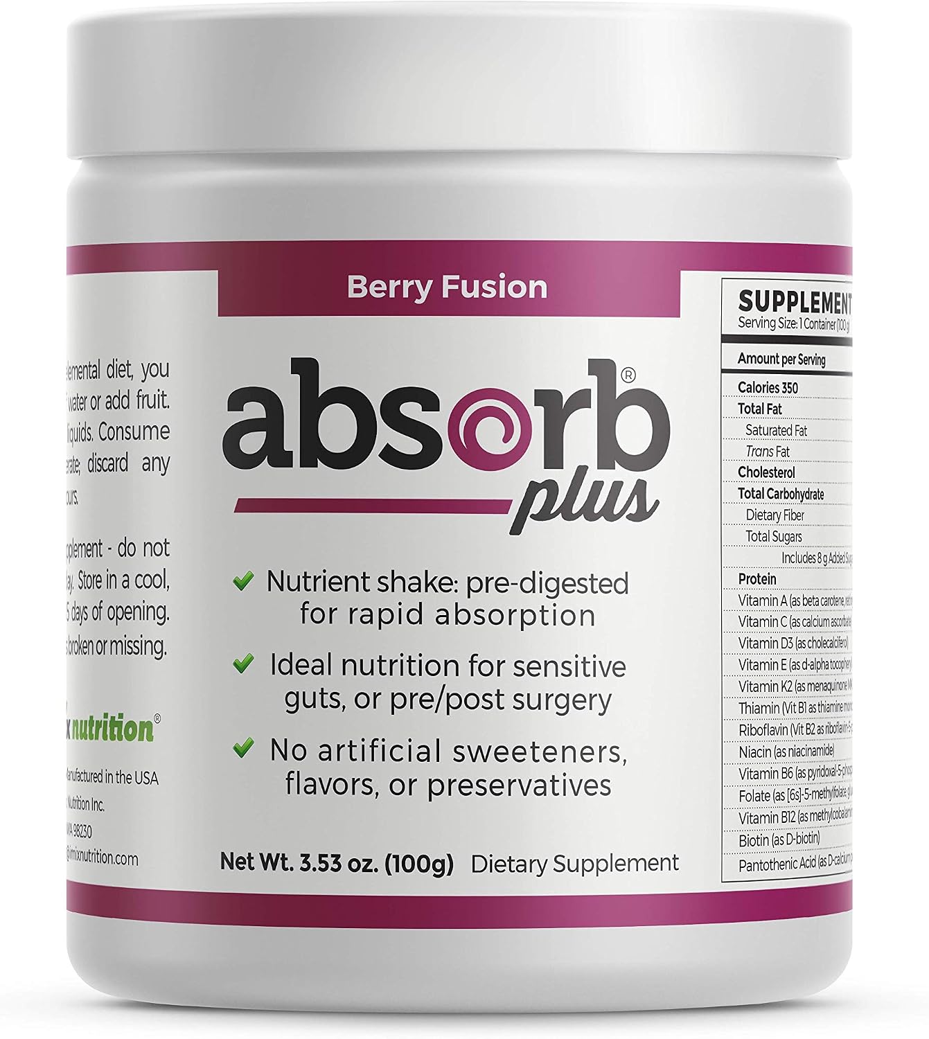 Absorb Plus Isolate Protein - Suplemento Dietético para Salud Digestiva (100 g, Berry Fusion)