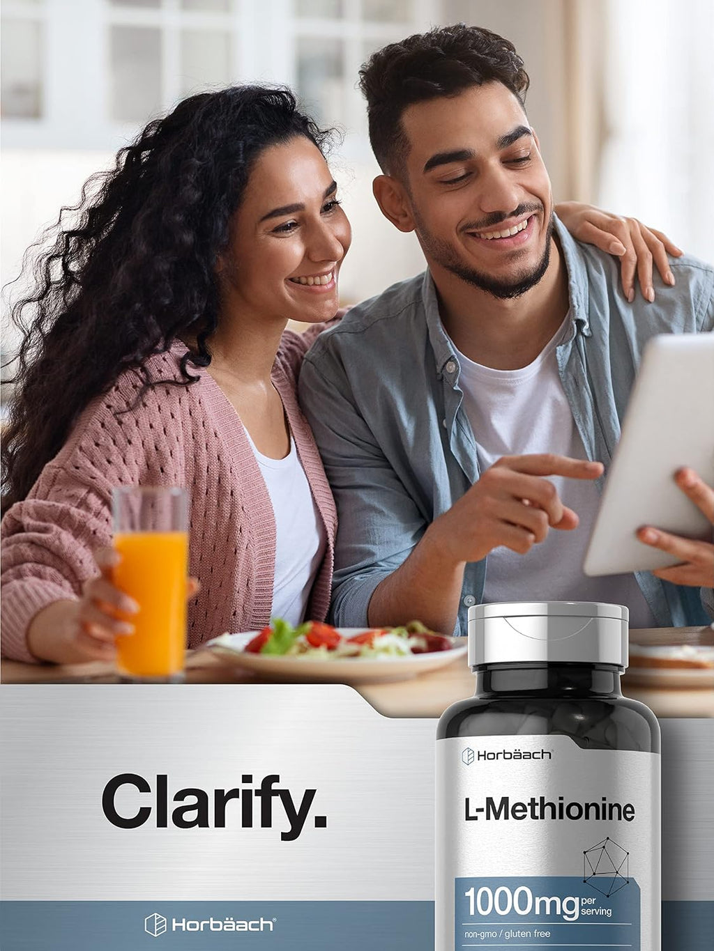 Horbäach L-Metionina 1000mg | 100 Cápsulas | No-GMO, Sin Gluten | Aminoácido Esencial