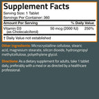 Vitamina D3 2000 IU (50mcg) de Bronson, 360 Comprimidos - No-GMO, Sin Gluten