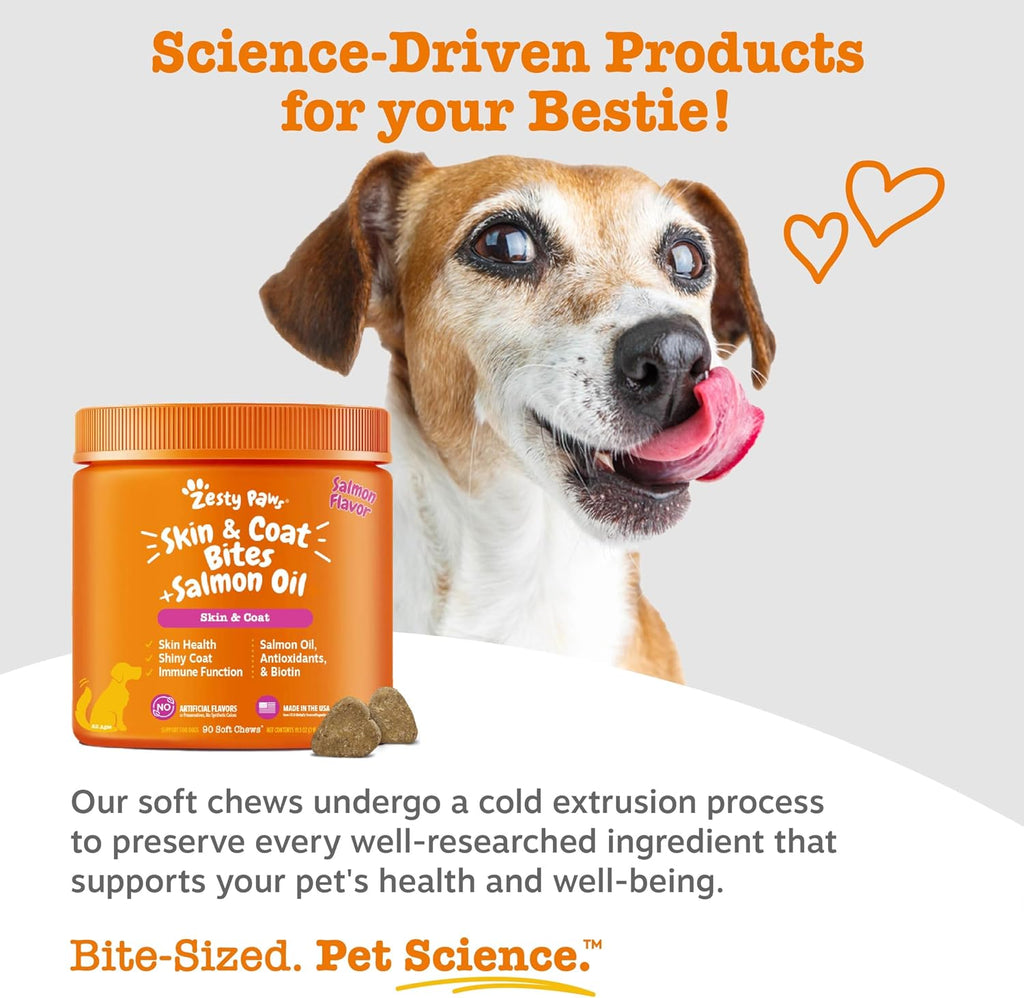 Zesty Paws Aceite de Salmón para Perros - Golosinas Omega 3 para Piel y Pelaje, 90 unidades