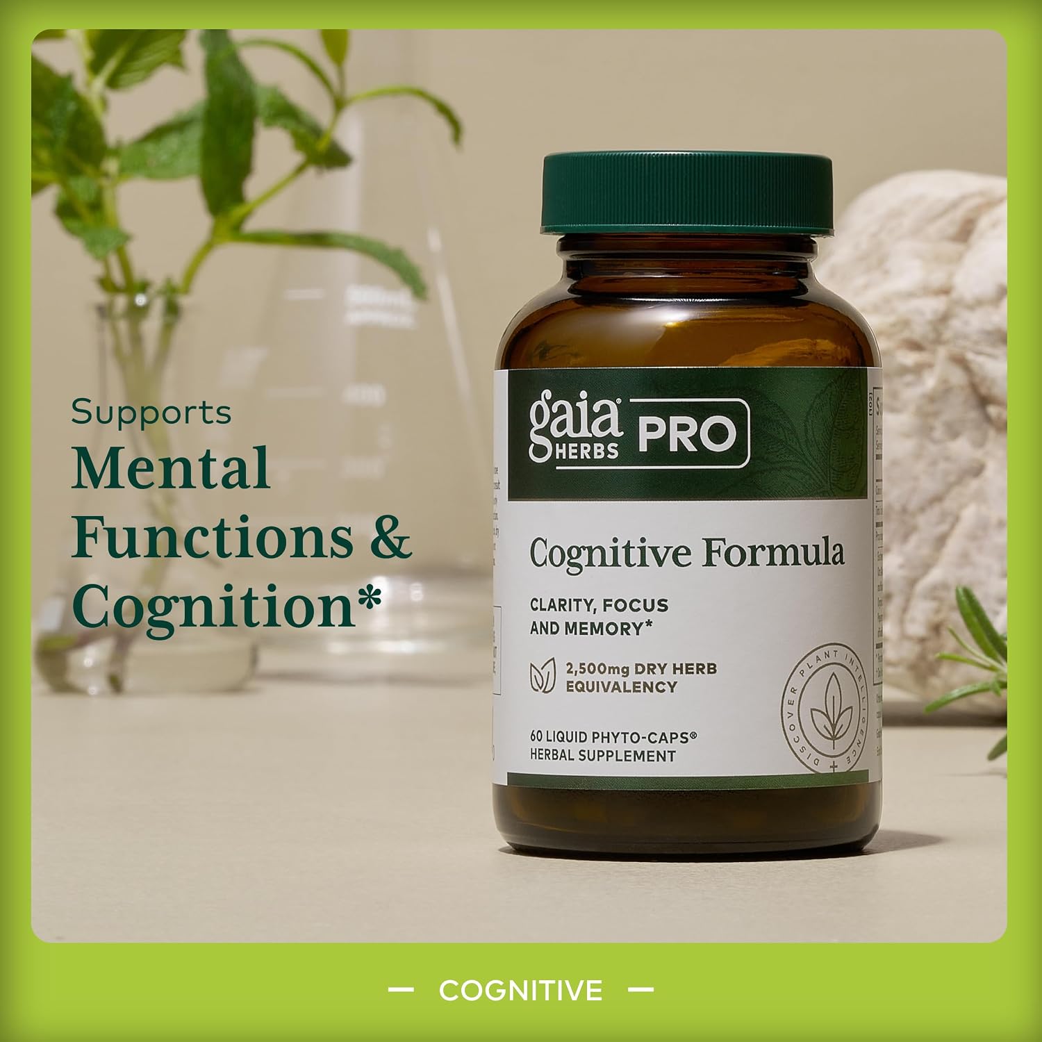 GAIA HERBS PRO Fórmula Cognitiva - Apoyo Cerebral y Circulación Sanguínea - 60 Cápsulas Líquidas