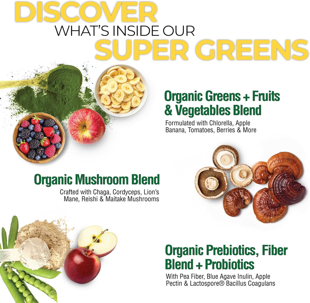 Country Farms Super Greens Apple Banana – Mezcla ecológica en polvo, 40 raciones (2 envases)