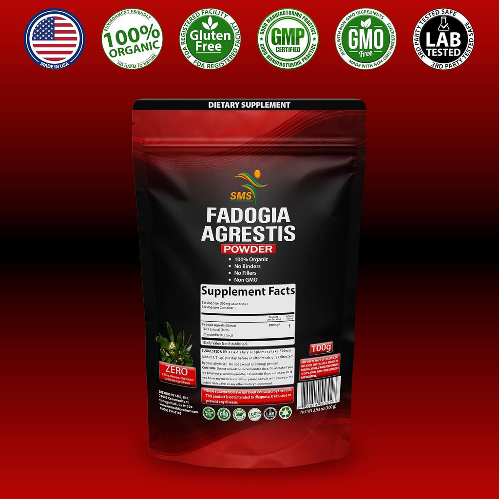 Fadogia Agrestis Extract Powder 100g (Maximum Strength) | Supports Athletic Performance, Strength, Drive | Organic, Non GMO, Third Party Tested, Gluten Free Supplement