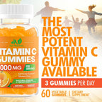 Vitamin C Gummies 1000mg – Multivitamínico masticable para adultos y niños con Zinc – Sabor naranja natural – Sin gluten, sin OGM, vegetariano – 60 gominolas