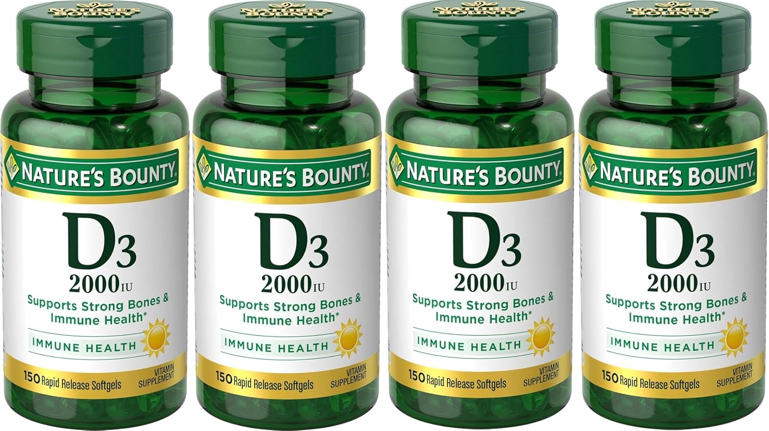 Nature's Bounty Vitamina D3 2000 UI Cápsulas Blandas (Paquete de 4 x 150 cápsulas)
