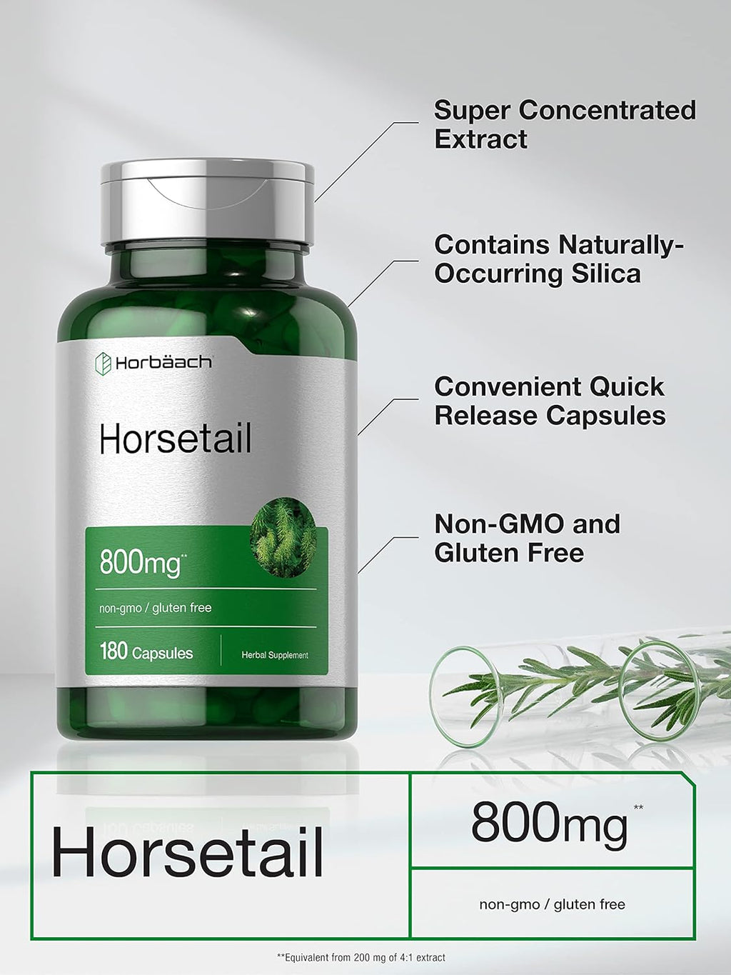 Horbäach Cola de Caballo - 180 Cápsulas de Extracto Herbal Tradicional