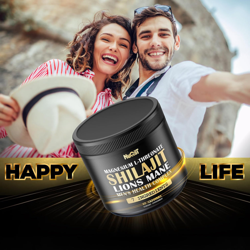 Shilajit Puro del Himalaya Orgánico con Magnesio, Melena de León y Complejo para la Salud Masculina - 60 Cápsulas