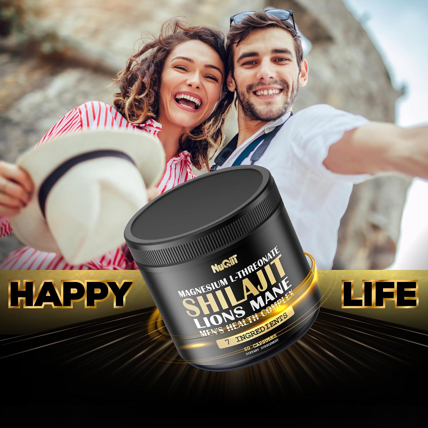 Shilajit Puro del Himalaya Orgánico con Magnesio, Melena de León y Complejo para la Salud Masculina - 60 Cápsulas