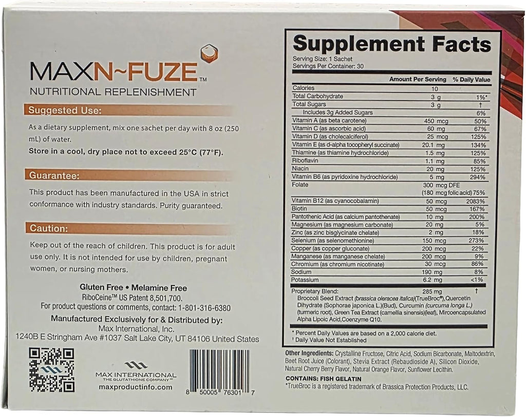 Max N-Fuze, Reposición Nutricional, 30 Sobres (7 g cada uno), 30 Porciones