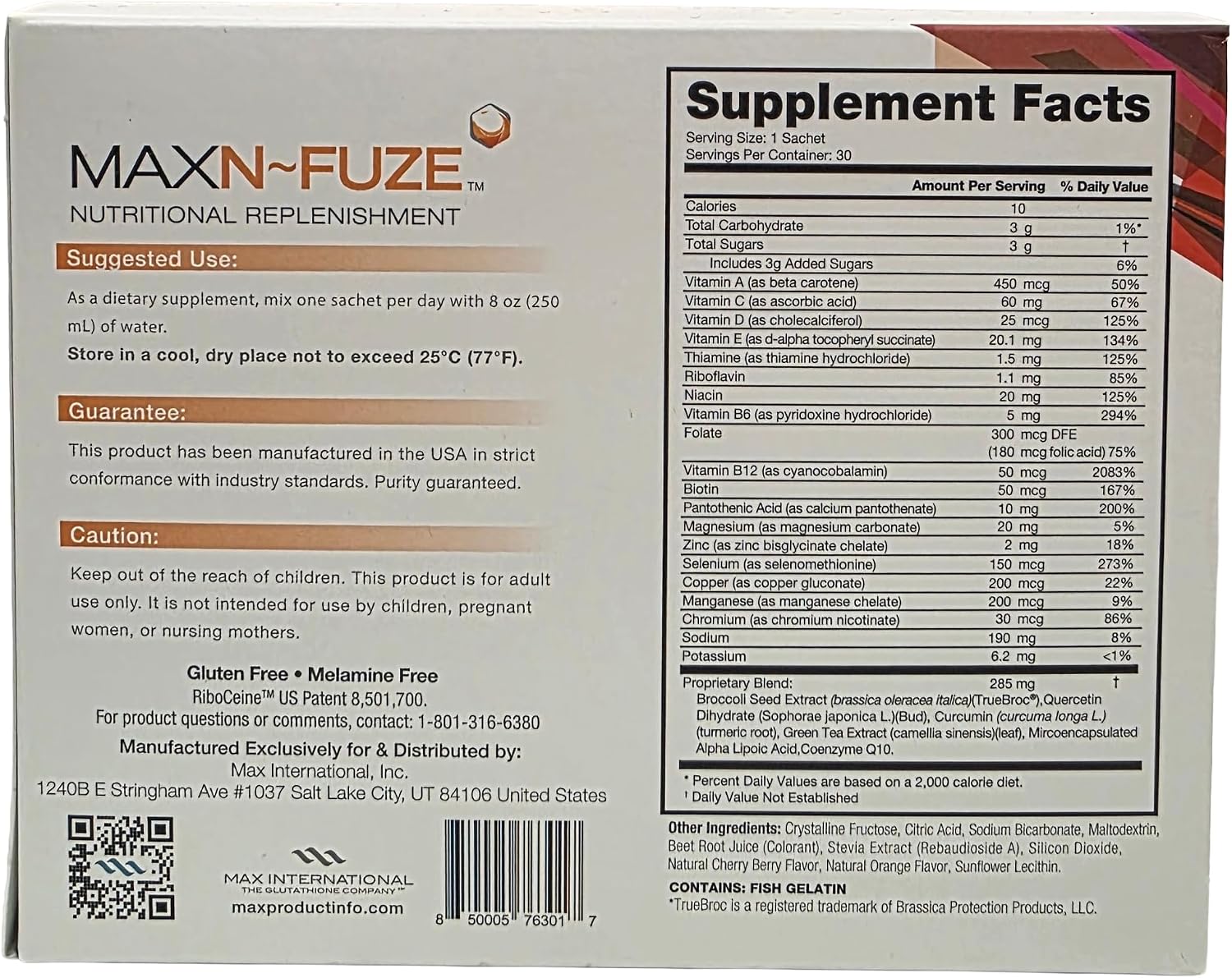 Max N-Fuze, Reposición Nutricional, 30 Sobres (7 g cada uno), 30 Porciones