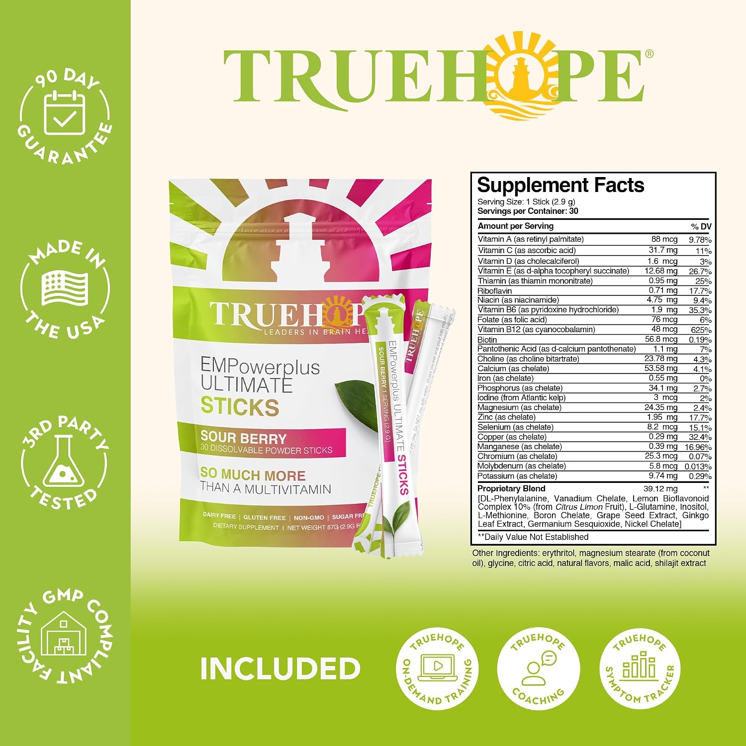 Truehope EMPowerplus Ultimate Multivitamin Nootropic Pouches con Inositol - 30 Sobres (Sour Berry)