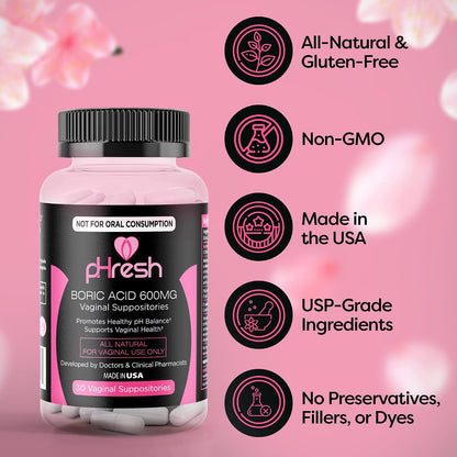 pHresh Óvulos de Ácido Bórico para Mujeres - Apoyo Natural al Equilibrio del pH Vaginal – Image 2