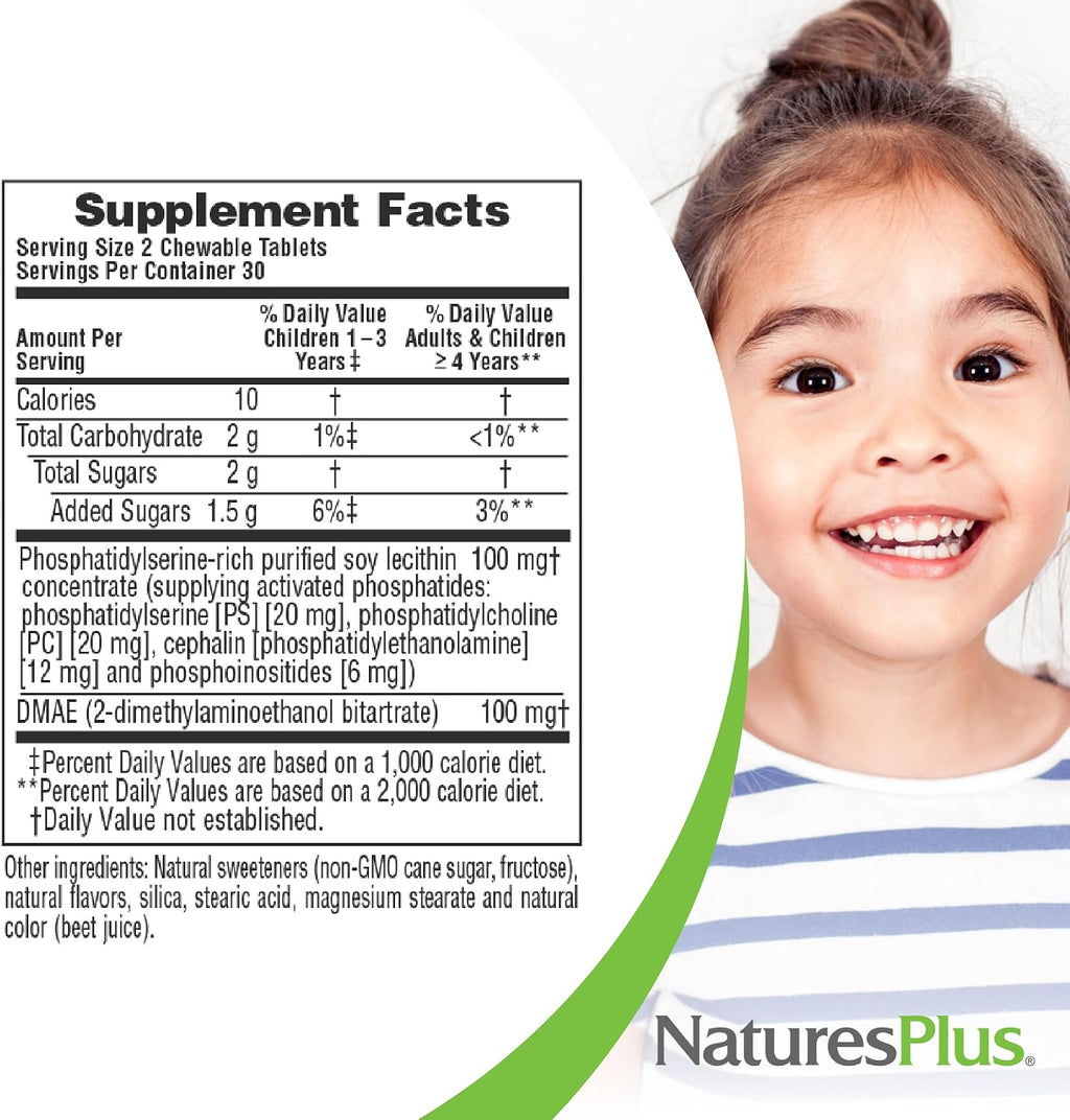 NaturesPlus Pedi-Active, 60 Chewable Tablets, Mixed Berry Flavor, Kids' Supplement for Focus