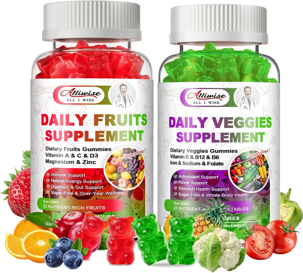 Alliwise Gominolas Multivitamínicas de Frutas y Verduras sin Azúcar - 120 uds.