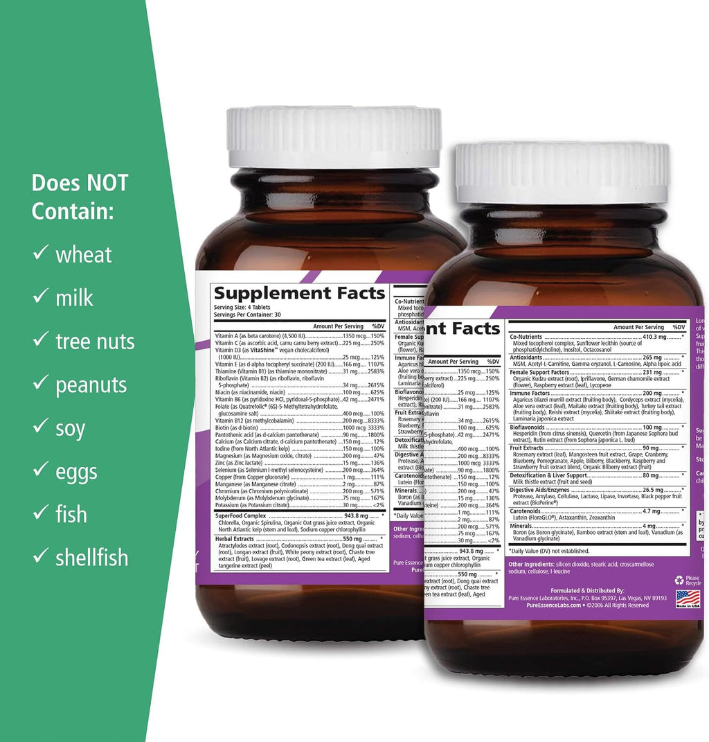 Pure Essence Longevity for Women 40+ - Multivitamin with Superfoods and Minerals - 90 Tablets