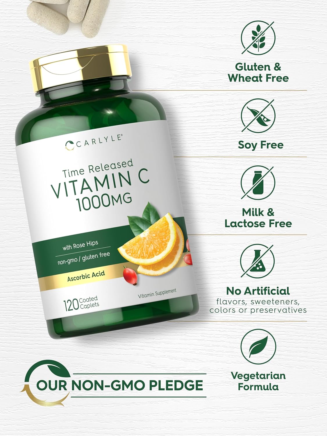 Carlyle Vitamina C 1000mg Liberación Prolongada con Rosa Mosqueta - 120 Comprimidos Vegetales