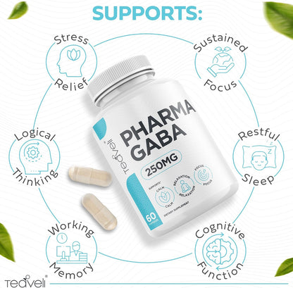 Teaveli Pharma GABA 250mg - Suplemento de GABA de Alta Absorción - 60 Cápsulas – Image 3