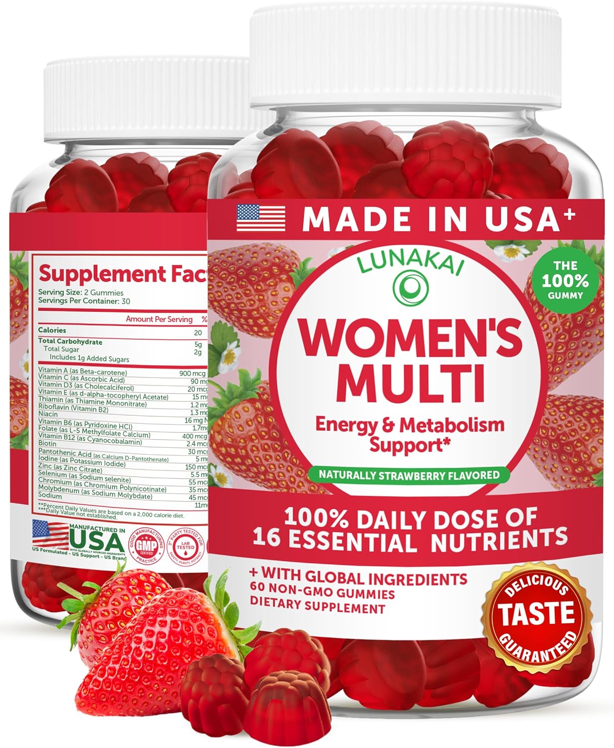 Lunakai Gominolas Multivitamínicas para Mujeres - 16 Nutrientes Esenciales - 60 Unidades