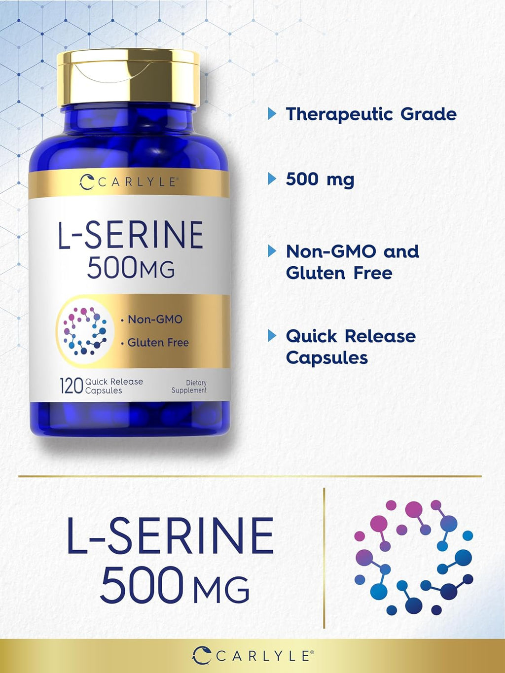 Carlyle L-Serina 500 mg | 120 Cápsulas | Complemento Alimenticio Sin Gluten