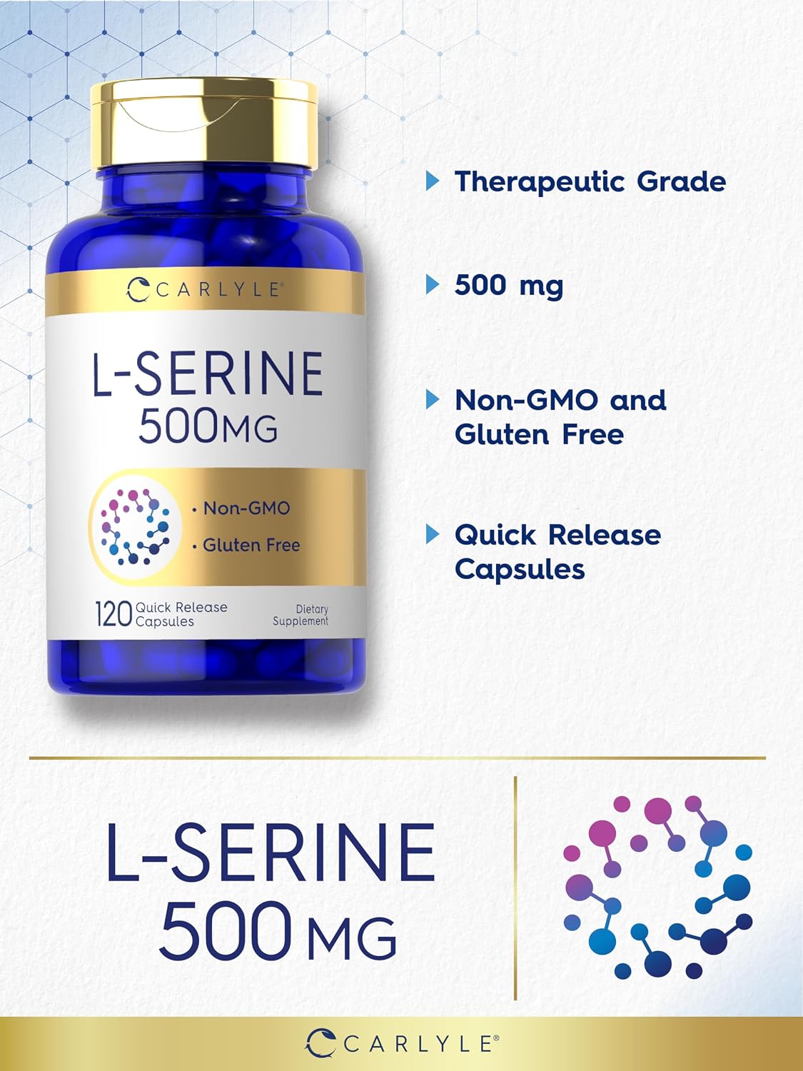 Carlyle L-Serina 500 mg | 120 Cápsulas | Complemento Alimenticio Sin Gluten