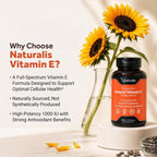 Naturalis Sunflower Vitamin E 670mg (1000 IU) with Mixed Tocopherols | Essential Skin Vitamin & Immune Support | Non-GMO, Soy & Gluten Free | 120 Softgels