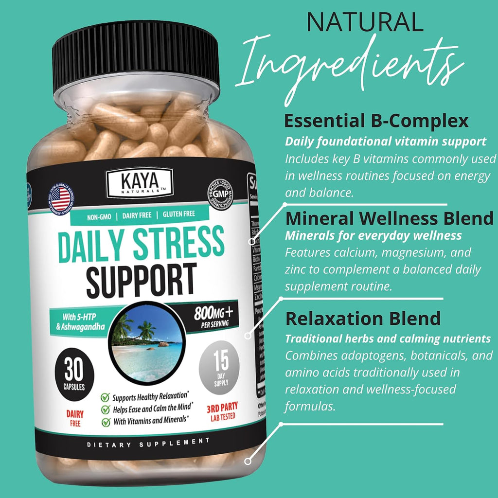 Kaya Naturals - Suplemento Natural para el Estrés y la Calma Mental - 30 Cápsulas