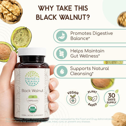 HerbEra Black Walnut 500 mg | Cápsulas Veganas Orgánicas USDA | Apoyo Digestivo y Antioxidante – Image 2
