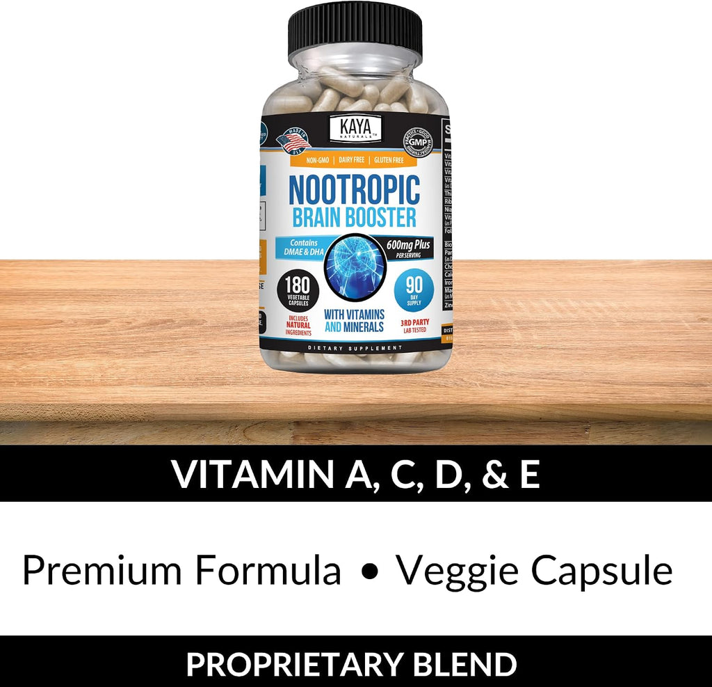 Kaya Naturals - Nootropic Brain Booster - Potenciador Cognitivo para Memoria y Concentración - 180 Cápsulas