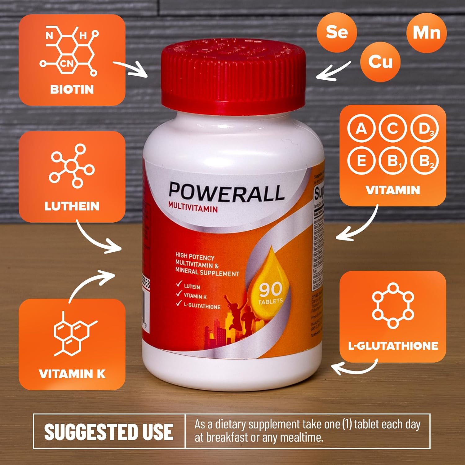 PowerAll Multivitamínico Ocular con Luteína para Adultos, 90 Comprimidos