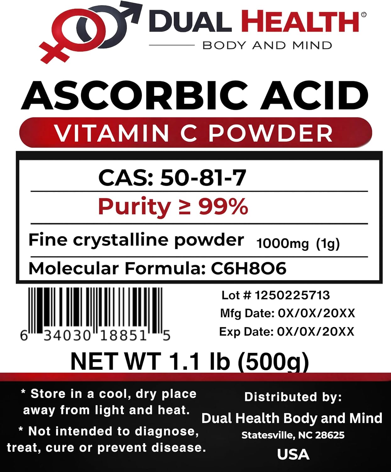 Pure Ascorbic Acid Powder 500g - High Potency Vitamin C
