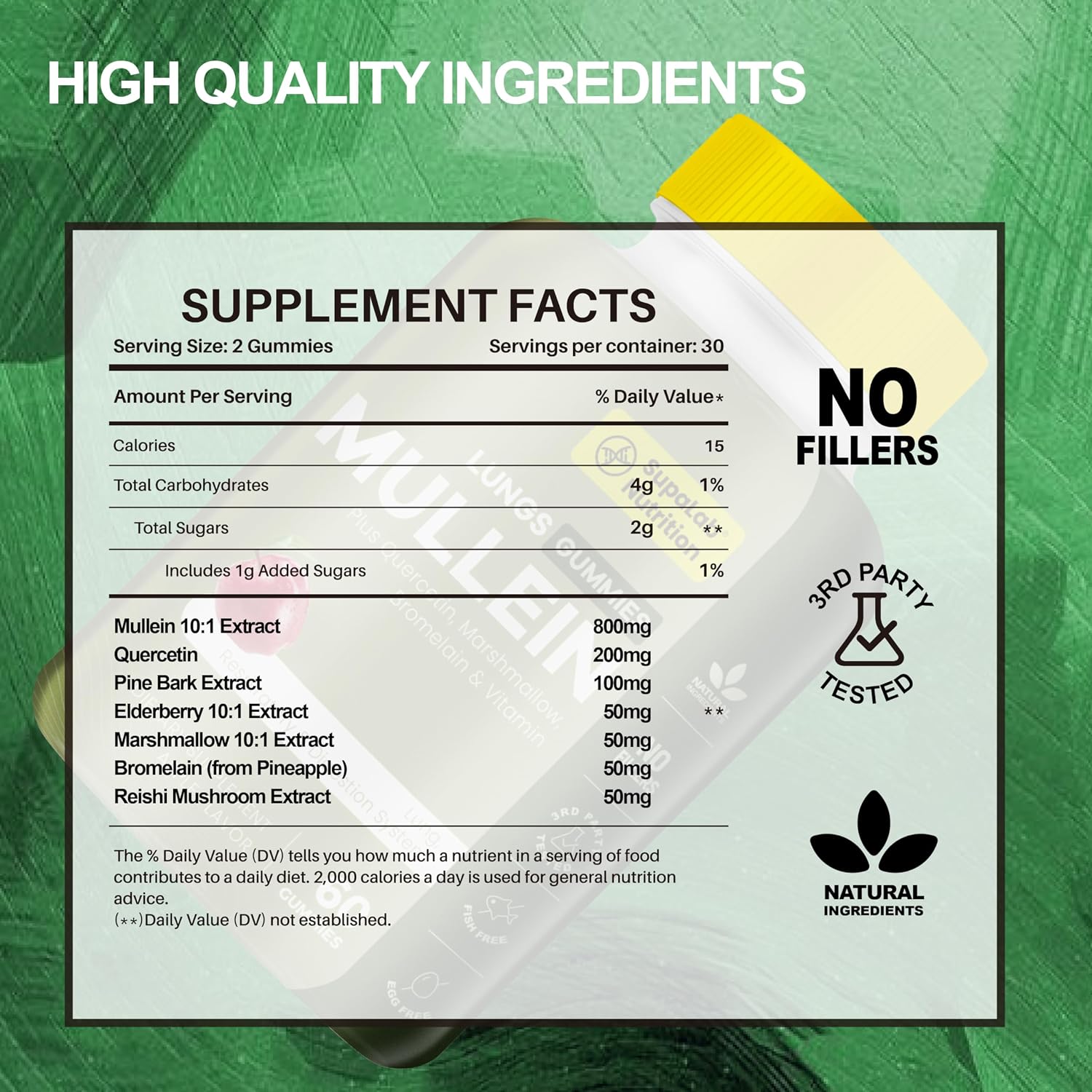 Natural Mullein Lung Cleanse Gummies | Equilibrio saludable de mucosidad, Apoyo inmunitario | Sabor a manzana, 60 gominolas