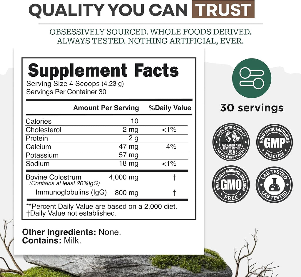 Suplemento de Calostro Bovino en Polvo sin Sabor – 120g (60 porciones) – Wild Foods