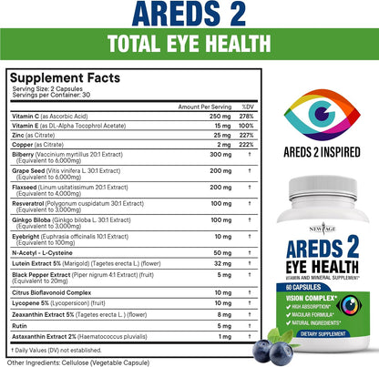 NEW AGE AREDS 2 Eye Vitamin - Luteína, – Zeaxantina (8 mg): Contribuye al mantenimiento de la visión normal. – Image 2