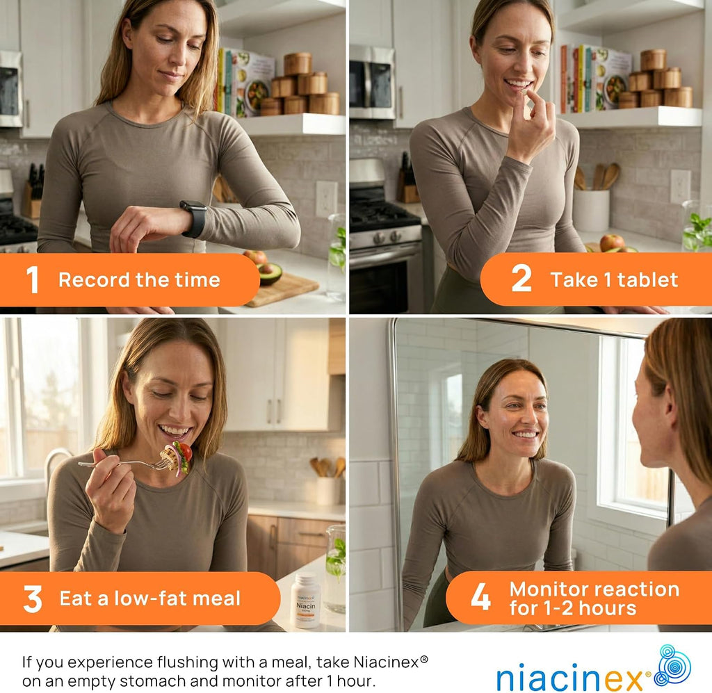 Niacinex Niacina 500mg Liberación Prolongada, 200 Comprimidos - Mínimo Enrojecimiento, Vitamina B3 Vegana