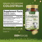 Built by Nature Suplemento de Calostro Bovino, 120 Cápsulas - 1000 mg de Polvo de Calostro de Pasto, 20% IgG