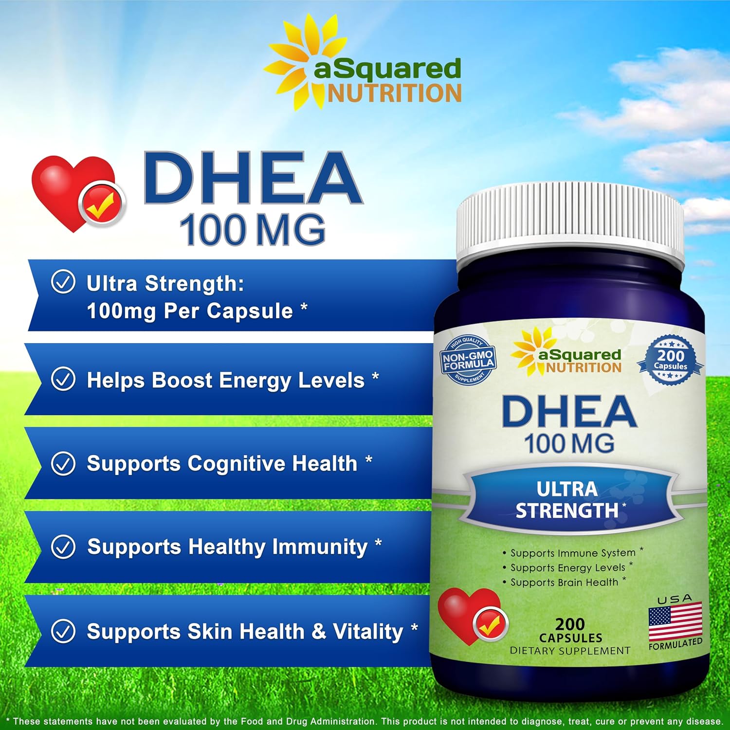 DHEA 100 mg, 200 cápsulas - Suplemento dietético de dehidroepiandrosterona