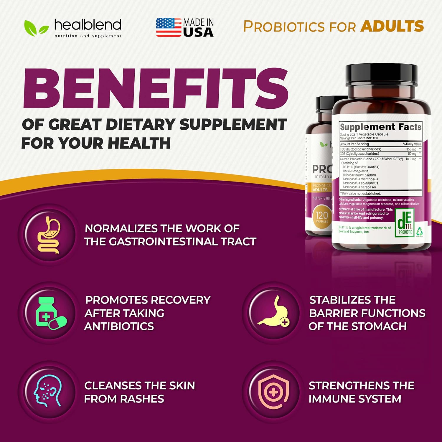 healblend Probiotic – 120 Cápsulas Veganas para Salud Digestiva e Inmunidad