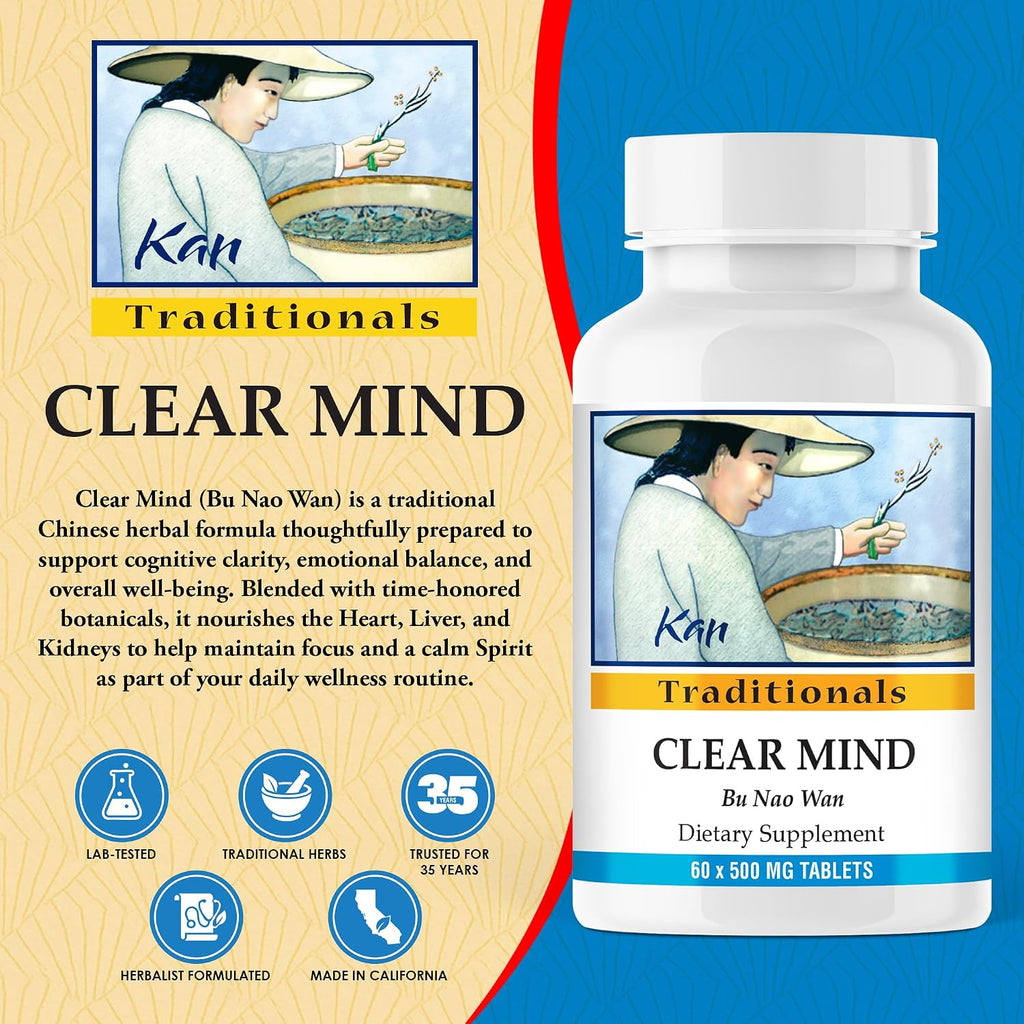Kan Herbs Company Clear Mind Formula – Mezcla de hierbas tradicional china para la claridad cognitiva y el apoyo espiritual, 60 comprimidos