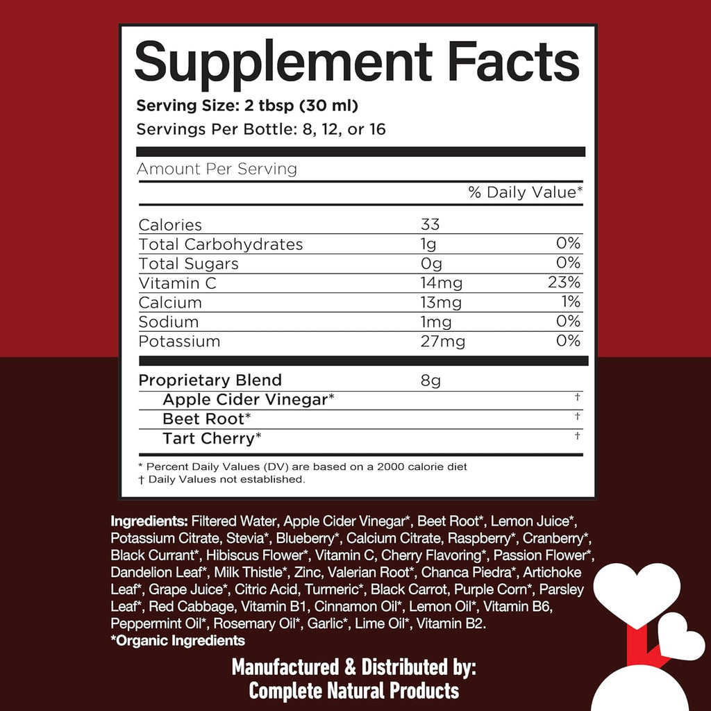 Complete Natural Products Uric Acid Complete - Suplemento Líquido para Apoyar la Eliminación de Ácido Úrico, Salud Renal y Circulación con Vinagre de Manzana, Cereza Ácida y Remolacha (237 ml)