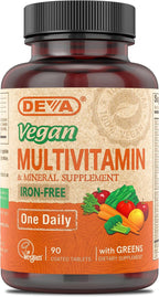 DEVA Multivitamínico Vegano Sin Hierro con Alimentos Verdes - 90 Comprimidos