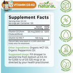 Why Not Natural Vitamina D3 K2 (MK-7) Gotas Líquidas, 5000 UI con Aceite MCT de Coco