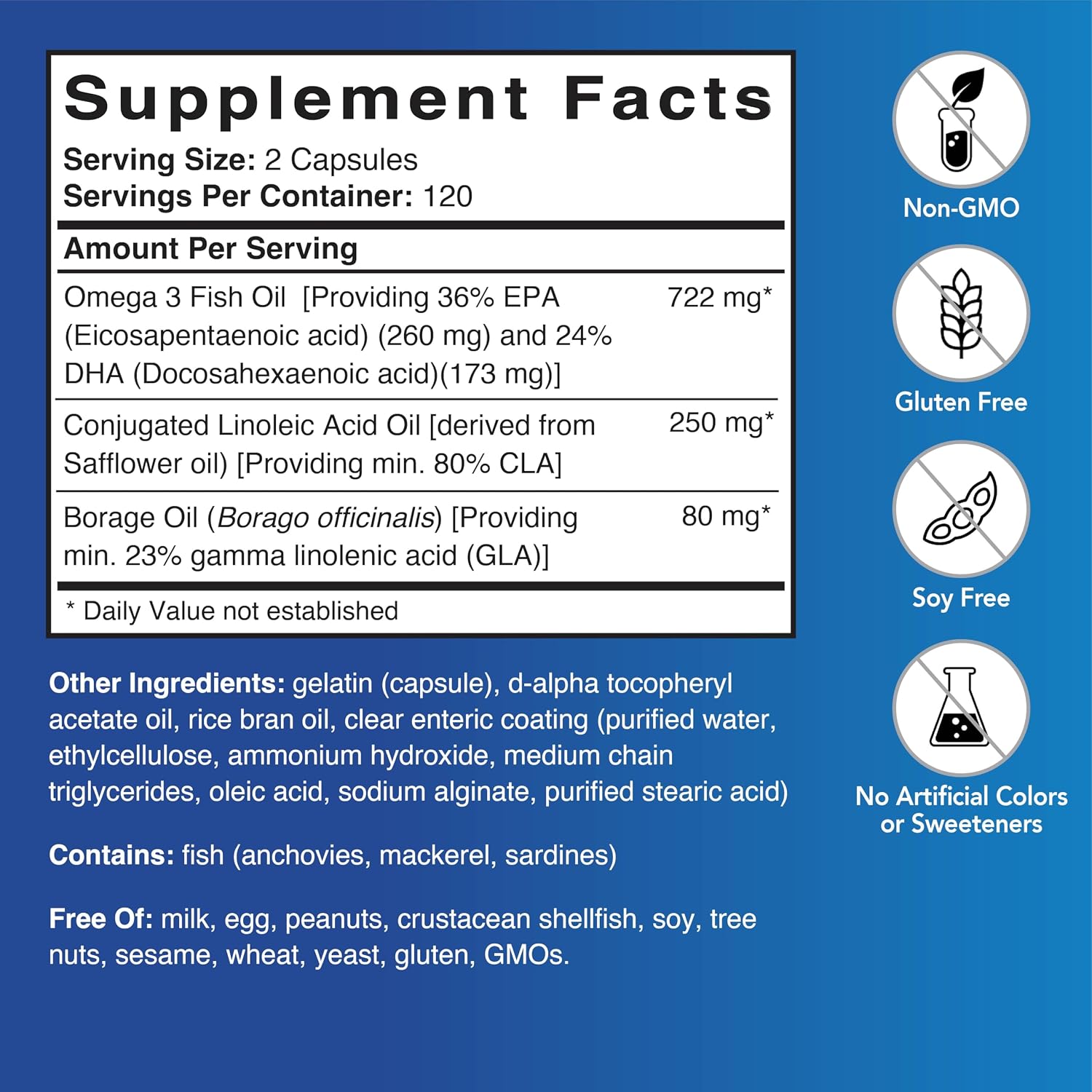Patient One Metabolic Care | Complemento para Apoyar la Respuesta Inflamatoria Saludable y la Salud Cardiaca | con Aceite de Pescado, CLA y Aceite de Borraja | 240 Cápsulas