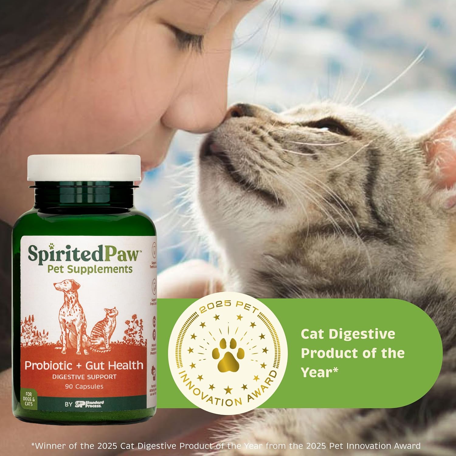 Spirited Paw Probiótico + Salud Intestinal - Apoyo Digestivo e Inmunológico para Perros y Gatos - Mezcla de Prebiótico, Probiótico y Postbiótico con Trigo Sarraceno Orgánico y Fibra de Raíz de Achicoria - 90 Cápsulas